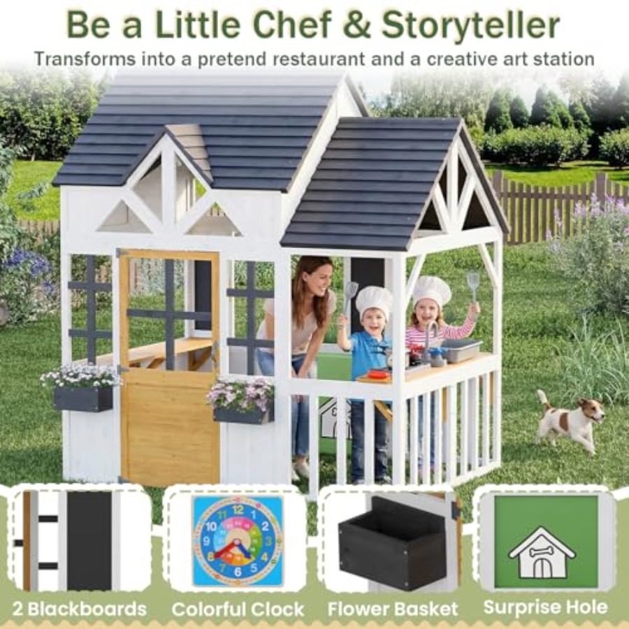 Outdoor Wooden Play House For  - Kids Outdoor House With Kitchen 评论和价格