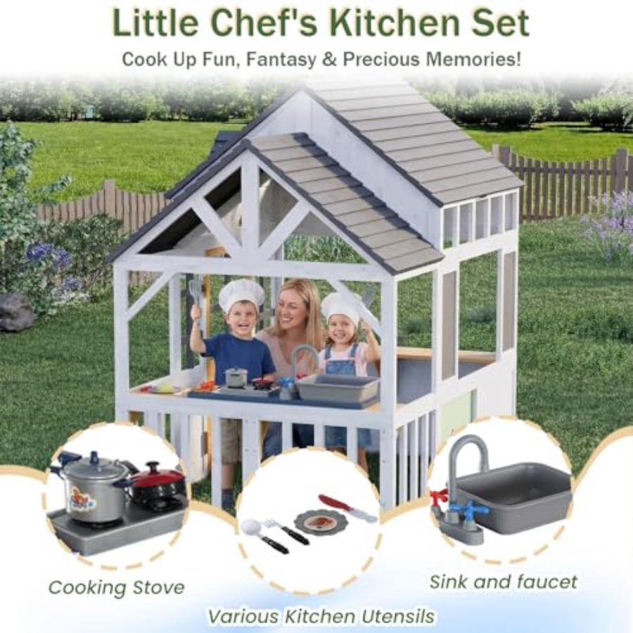 Outdoor Wooden Play House For  - Kids Outdoor House With Kitchen 评论和价格