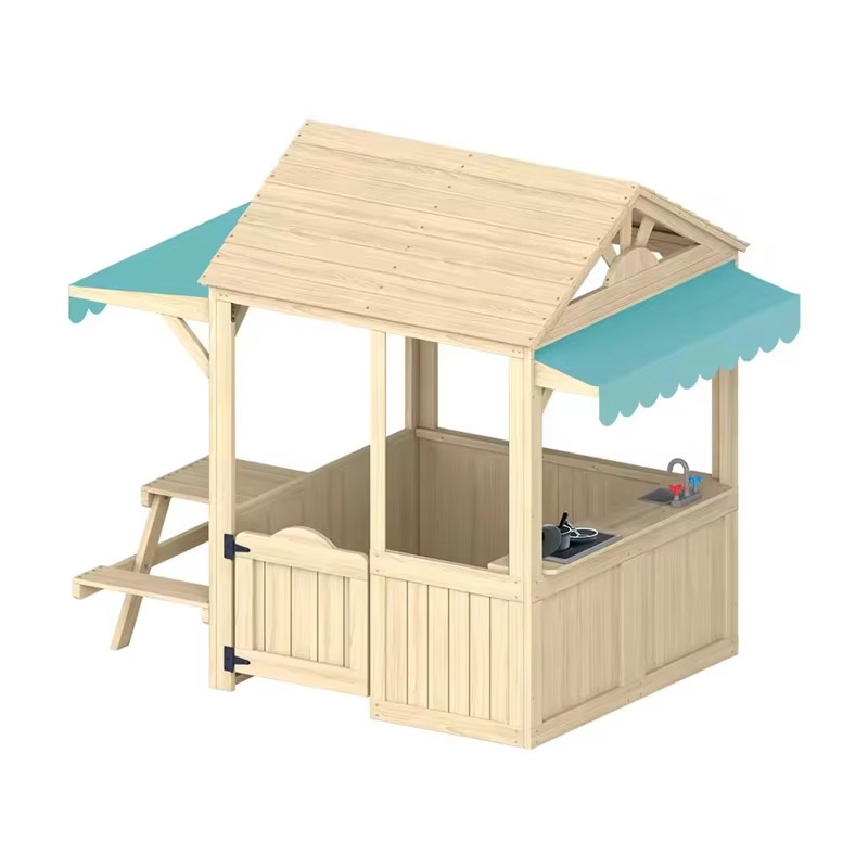 Wood Kids Play House Wooden Ch - Kids Outdoor House With Kitchen 评论和价格