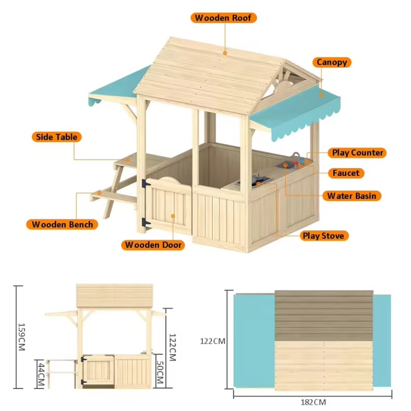 Wood Kids Play House Wooden Ch - Kids Outdoor House With Kitchen 评论和价格