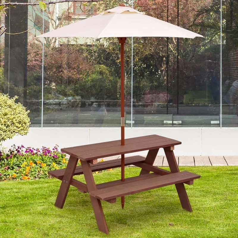 Outdoor 4-Seat Kids Picnic Tab - Kids Outdoor Table With Umbrella 评论和价格