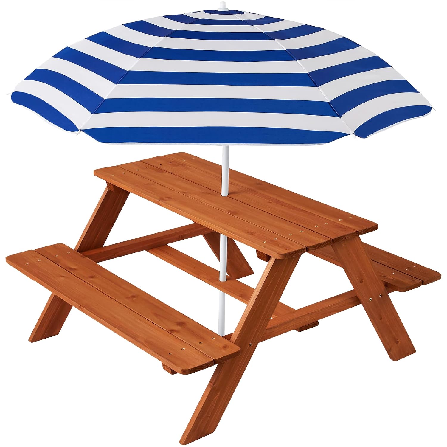 Wooden Kids Picnic Table with  - Kids Outdoor Table With Umbrella 评论和价格