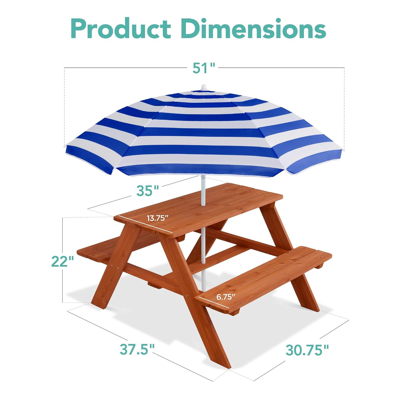 Wooden Kids Picnic Table with  - Kids Outdoor Table With Umbrella 评论和价格