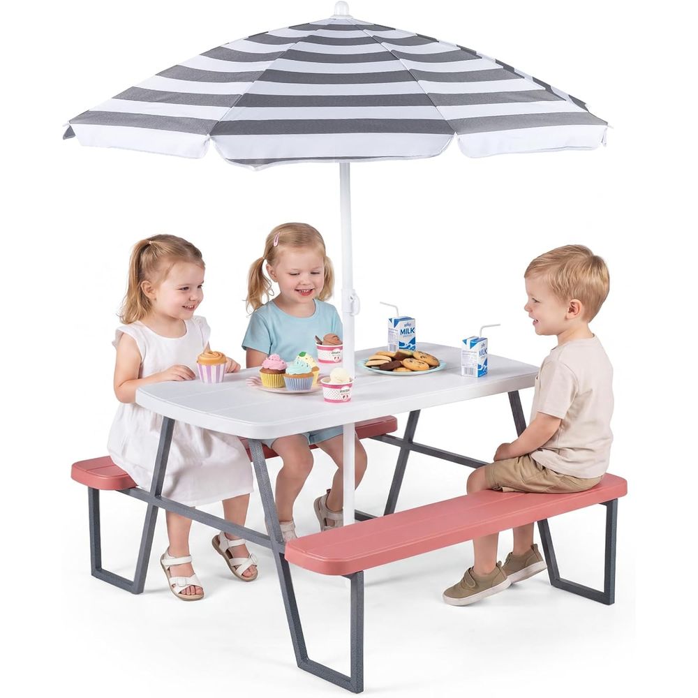 Kids Picnic Table, Toddler Out - Kids Outdoor Table With Umbrella 评论和价格