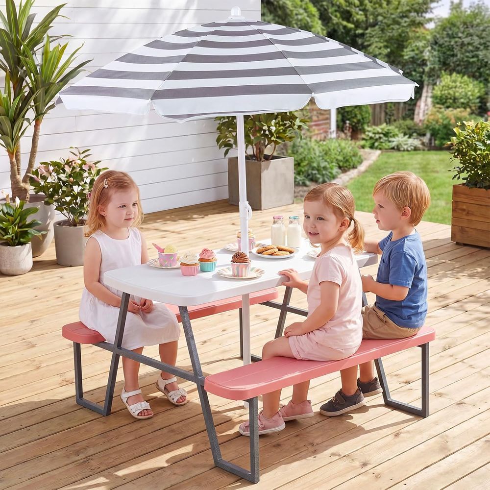 Kids Picnic Table, Toddler Out - Kids Outdoor Table With Umbrella 评论和价格
